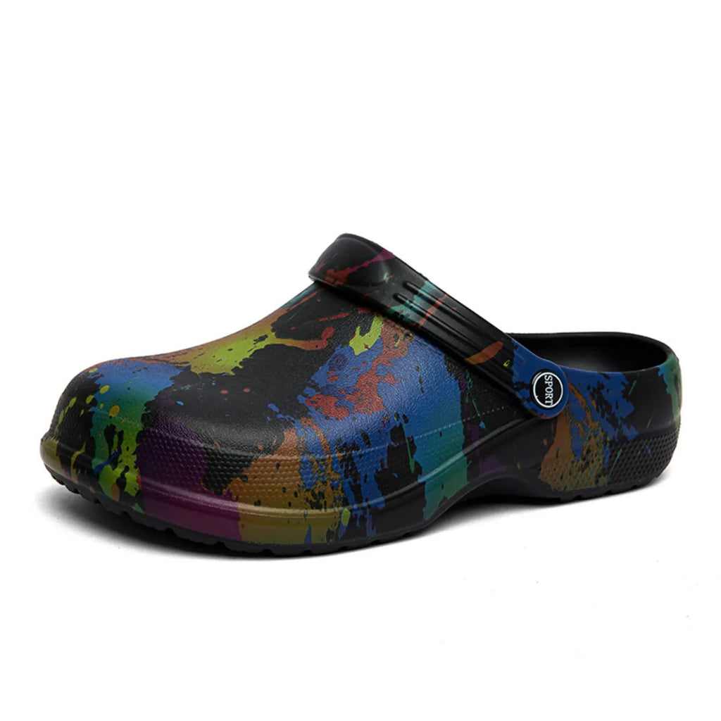 Men's colorful paint splash sandals showing vibrant straps and casual footwear design by Trendsi