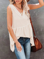 V-neck waffle knit tank top with contrast stitching, casual sleeveless top from Trendsi, featuring a textured fabric and stylish design.