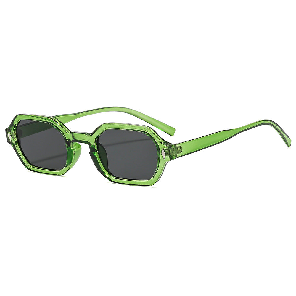 Hexagonal small-frame sunglasses by Plush Fashion Hub, unisex eyewear with UV protection and polygonal design.