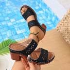 Open toe block heel sandals by Shopimist featuring a stylish design with a chunky heel and strappy open toe style.