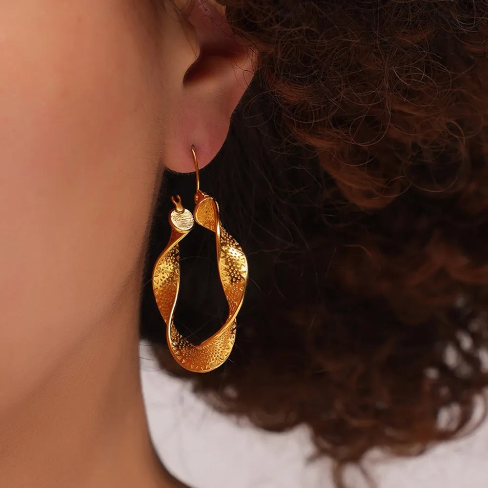 Titanium steel twisted earrings with sleek design, suitable for fashion and accessories, by Plush Fashion Hub.