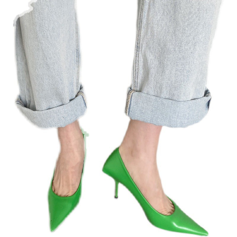 Women's premium leather pointed-toe stiletto pumps by Plush Fashion Hub, showcasing sleek heel design and elegant craftsmanship.