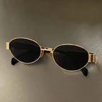 Vintage oval sunglasses with light luxury gold and silver frames, stylish eyewear by FitiqueFit.