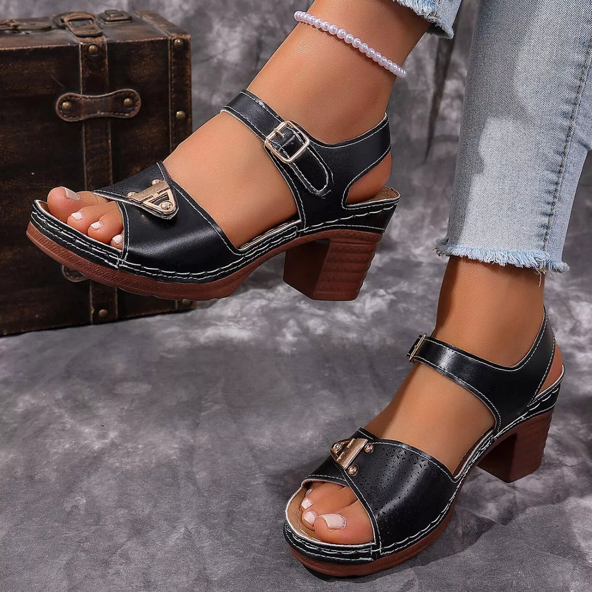 Shopimist open toe block heels sandals with stylish straps and chunky heels, perfect for casual or dressy occasions.