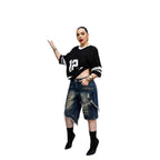 Street Style Asymmetric Frayed Hem Five-Pocket Denim Shorts