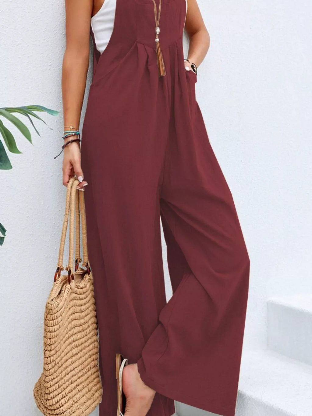 Plus size Shopimist casual wide-leg overalls with large front pockets, full-length, comfortable, and stylish for everyday wear.
