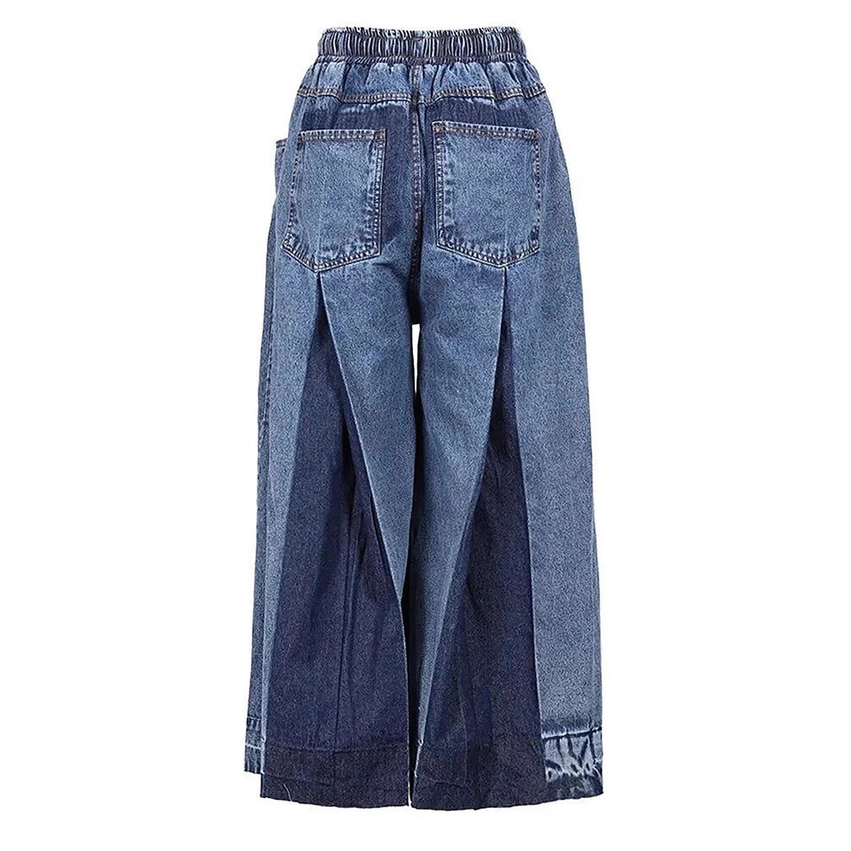 Plush Fashion Hub street style elastic drawstring pleated color-blocked wide-leg cropped jeans pants, casual and trendy.