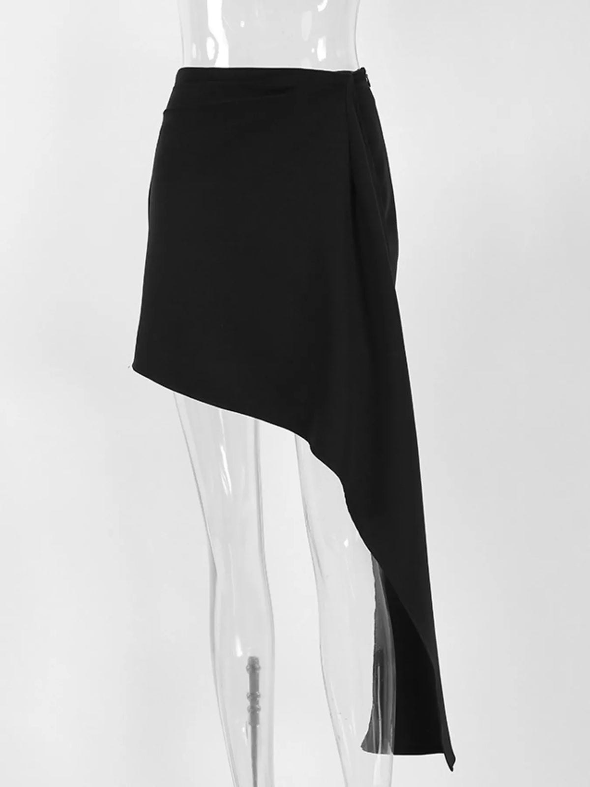 Asymmetric high-waisted draped mini skirt from Trendsi, featuring a stylish design and flowy fabric, shown on a model.