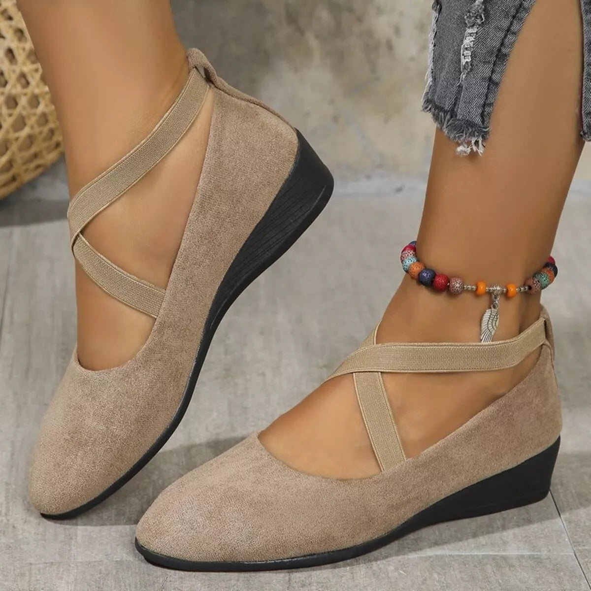 Round toe wedge loafers by Trendsi, stylish footwear with a classic design, featuring a comfortable wedge heel and polished finish.