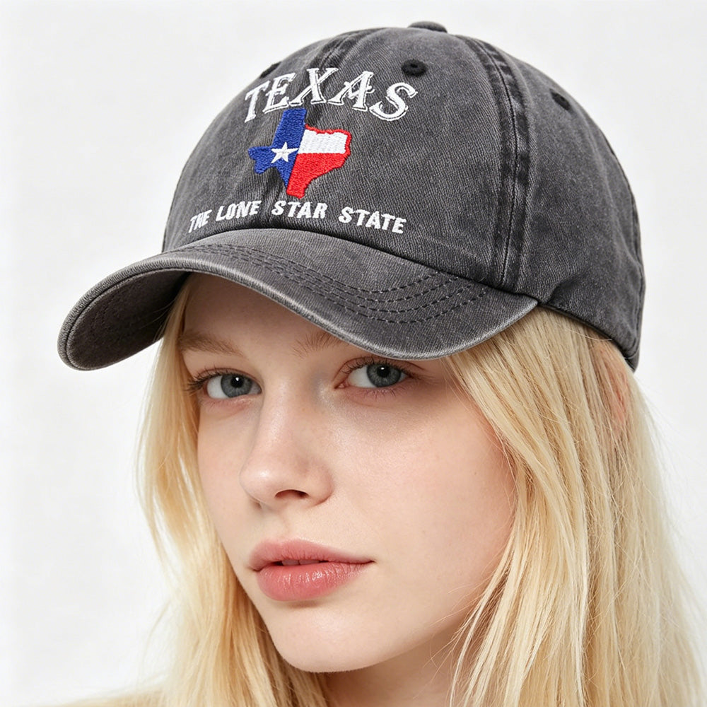 Vintage washed baseball cap with Texas Lone Star embroidery, adjustable fit, unisex style, by FitiqueFit.
