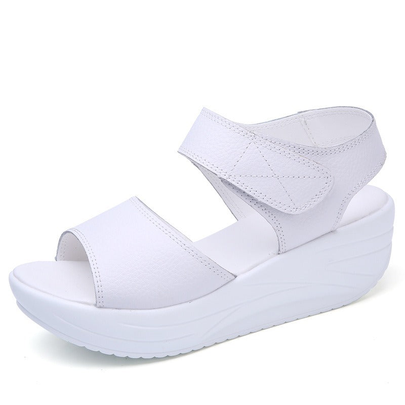 Genuine leather platform sandals by Plush Fashion Hub featuring ankle straps and chunky heels for a stylish summer look.