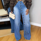 Heavy-duty Straight Leg Jeans with Multi-button Design