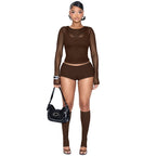 Solid Color Mesh 4-Piece Set Vest Long Sleeve Sheer Outfit Women's Set
