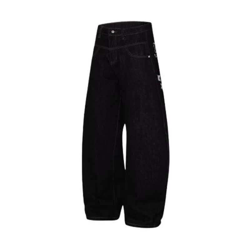 Black baggy slash-style jeans with star print from eprolo, featuring relaxed fit and stylish distressed design.