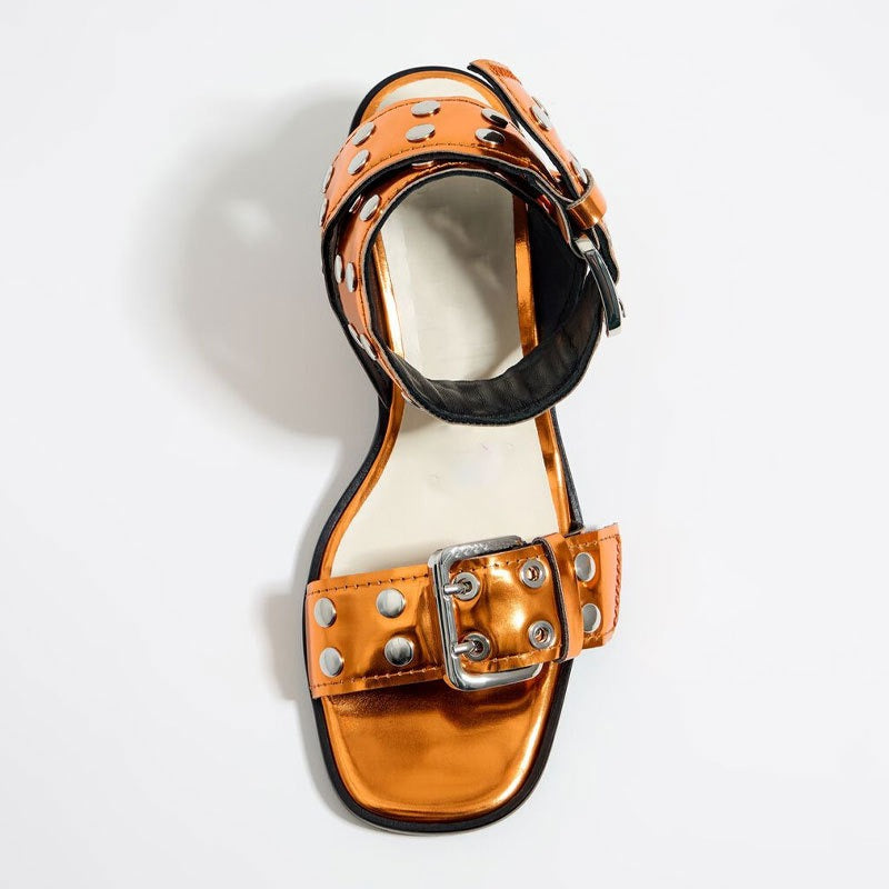 eprolo rivet accent mid-heel strappy sandals showing buckled straps and stylish design for women.
