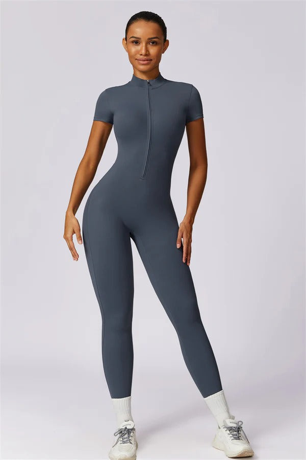 Fitglutes Activewear Mia Belle jumpsuit in black, fitted gym jumpsuit with athletic design for workout and activewear.