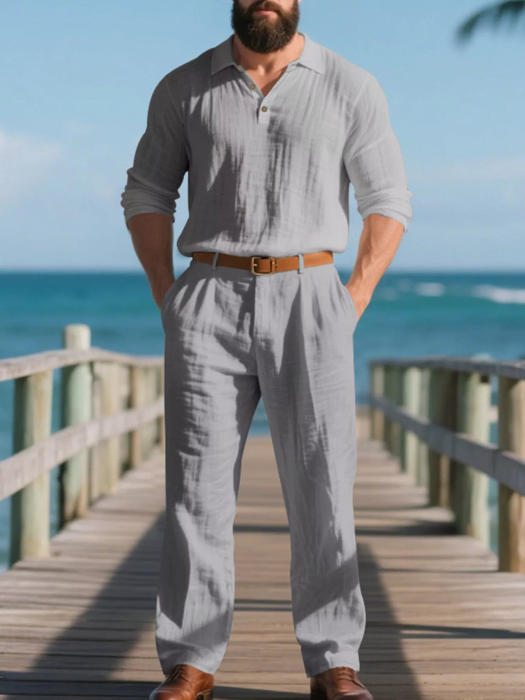 Plus size men's long sleeve top and pants set by Shopimist, featuring a comfortable, coordinated full-length outfit in a casual style.