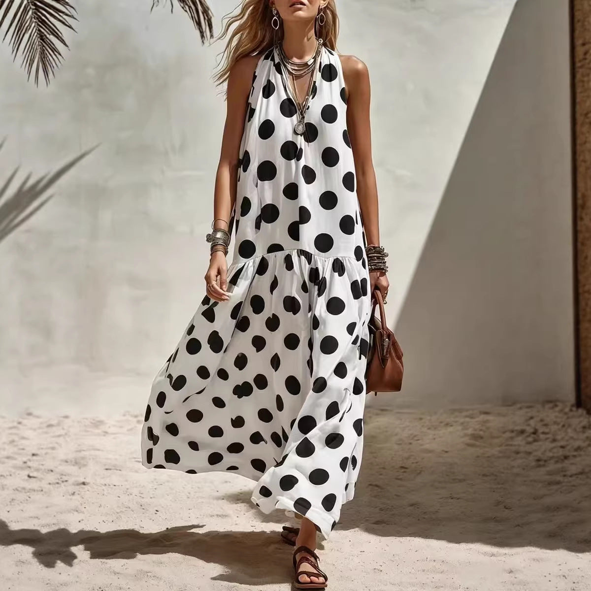 Women's digital print short sleeve maxi dress by FitiqueFit, featuring loose fit and knit fabric, displayed on a hanger.
