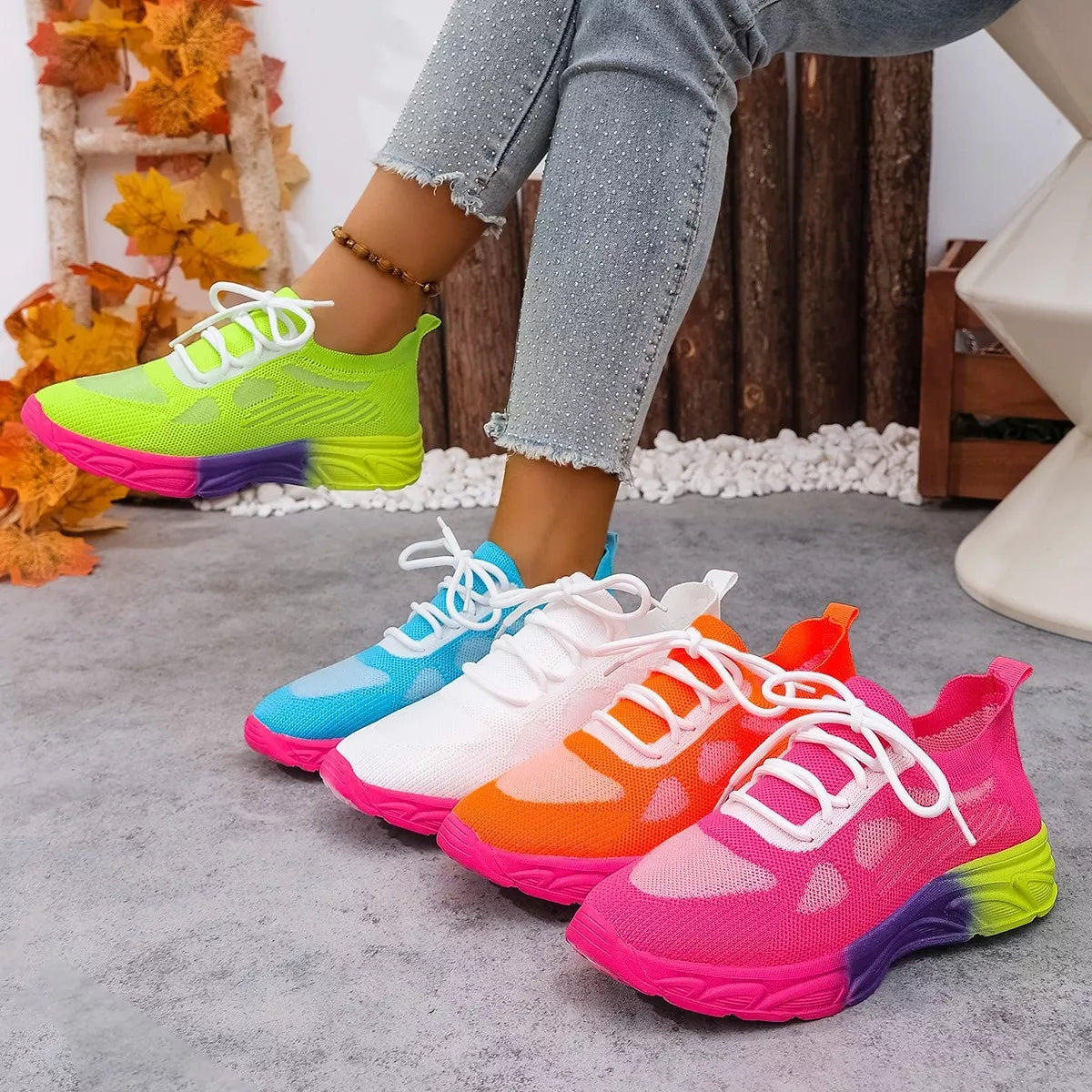 Plush Fashion Hub lace-up round toe sneakers with white soles and stylish design, ideal for casual wear.