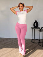 Shopimist contrast short sleeve tee and pants set, featuring a stylish casual design with a comfortable fit, shown in the image.