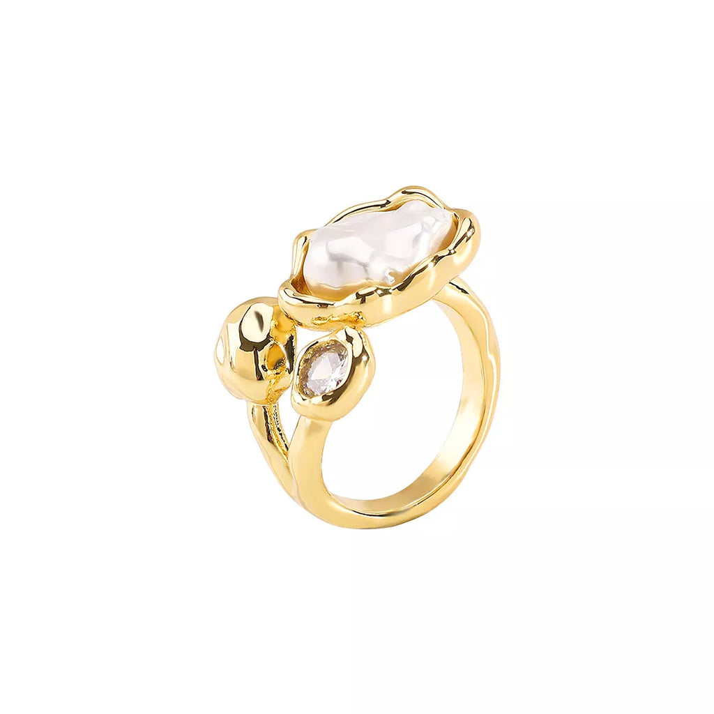 Irregular pearl open ring by Shopimist featuring a unique, uneven pearl design on a sleek metal band.