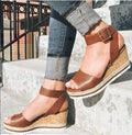 Wedge heel women's sandals with buckle strap from Trendy Attic Store01, featuring open toe design and stylish ankle strap.