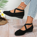 FitiqueFit elastic band platform wedge pumps in six colors, EU 35-43, featuring stylish heels with supportive elastic straps.
