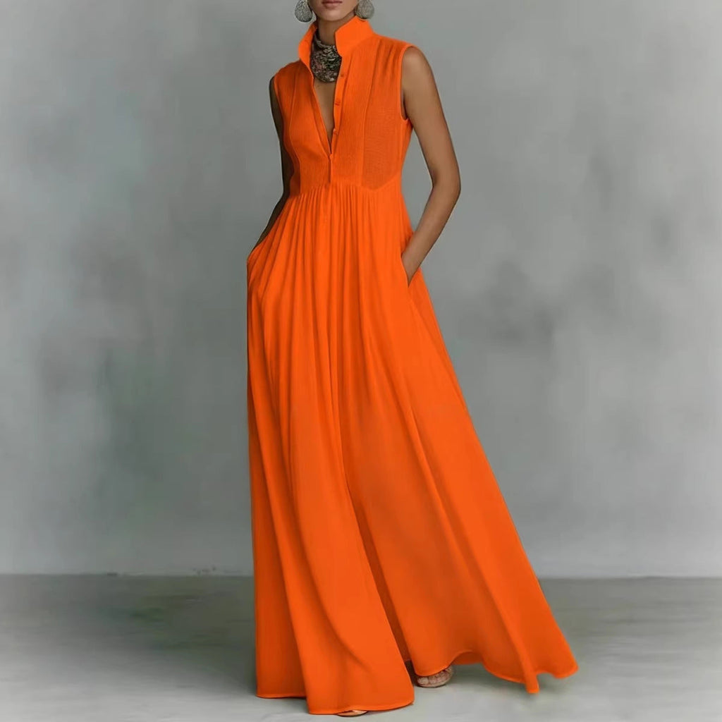 Women's French-style high-waist midi dress with ribbon tie by FitiqueFit, featuring a casual elegant design and flowy fabric.