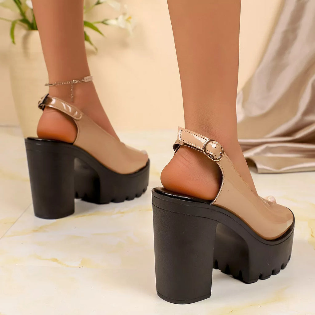 Shopimist open toe block heels sandals featuring a stylish design with chunky heels and sleek straps for a trendy summer look.