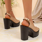 Shopimist open toe block heels sandals featuring a stylish design with chunky heels and sleek straps for a trendy summer look.