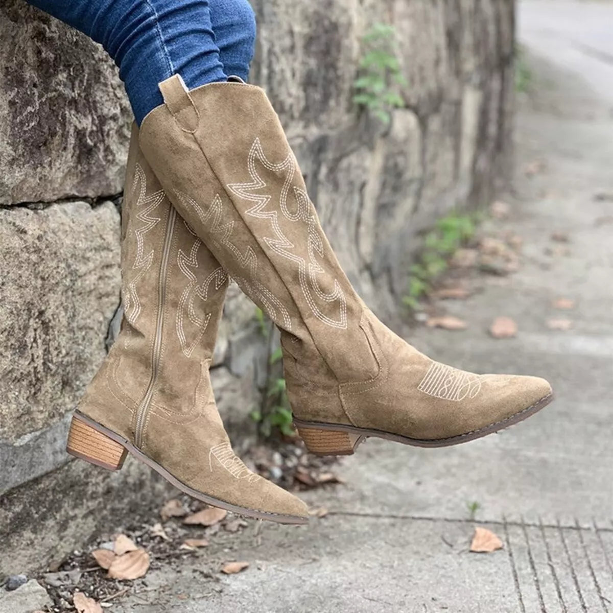 Point toe block heels boots from Trendsi, stylish footwear with sleek design and sturdy heel for fashionable comfort.