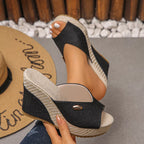 Shopimist peep toe wedge sandals with open toe design and chunky heel, perfect for stylish summer footwear.