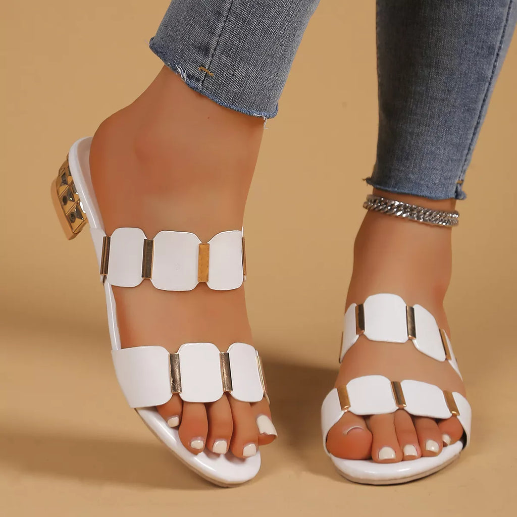 Comfortable women's open toe block heel sandals by Plush Fashion Hub, featuring a stylish low heel and dress shoe design.