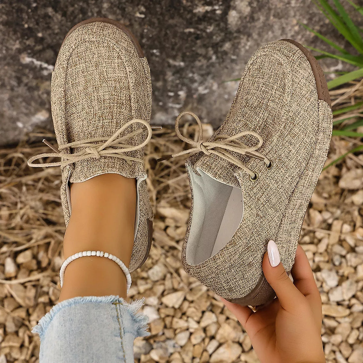 Trendsi round toe lace-up sneakers in white with durable soles, stylish footwear for casual or athletic wear.