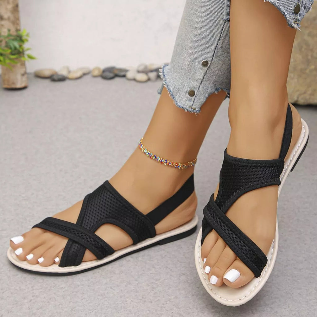 Shopimist crisscross mesh sandals featuring open toes and stylish straps, perfect for casual summer wear.