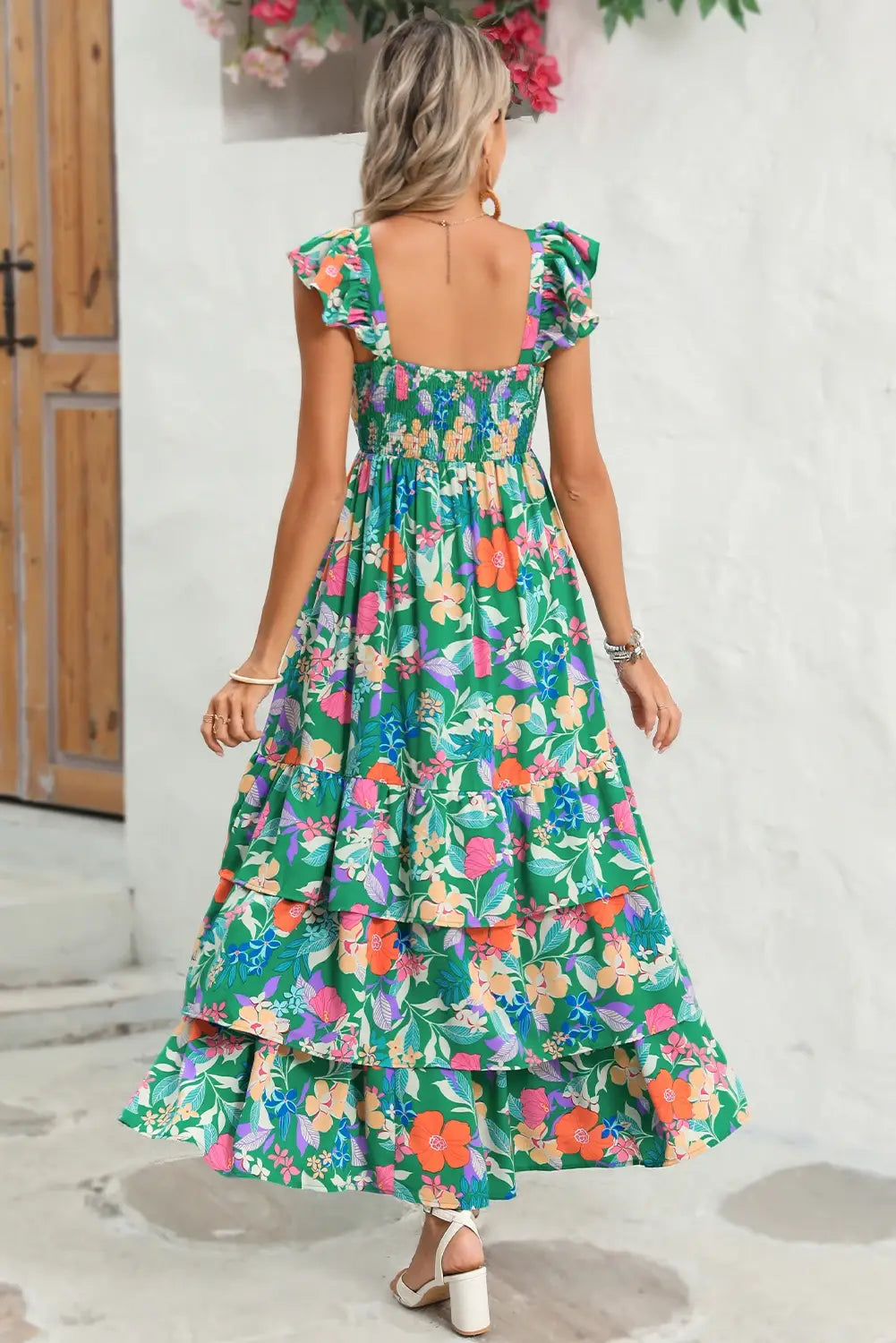 Floral Ruffle Green Tiered Maxi Dress Pretty Little Patriot