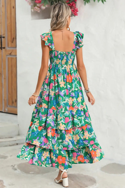 Floral Ruffle Green Tiered Maxi Dress Pretty Little Patriot
