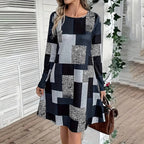 Women's round neck long sleeve casual dress by Plush Fashion Hub, featuring a comfortable fit and simple design.