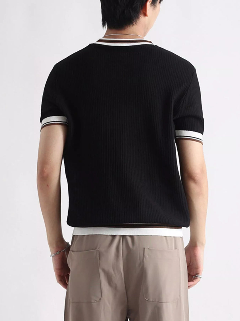 Men's plus size T-shirt with contrast trim, short sleeves, and casual fit from Trendsi, shown in a front view.