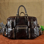 First layer cowhide men's 16-inch large-capacity briefcase with multiple compartments and sturdy handle, crafted by Plush Fashion Hub.