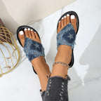 Plush Fashion Hub star thong sandals with frayed detail, featuring a comfortable slip-on design and stylish star accents.