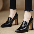 Women's FitiqueFit retro chunky heel pointed toe pumps, slip-on office footwear with stylish design and comfortable fit.