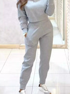 Simply Love casual chic cropped sweatshirt and jogger set, stylish and comfortable loungewear for relaxed everyday wear.