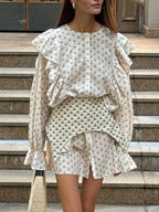 Shopimist ruffled floral print mini dress with feminine design and vibrant floral pattern, perfect for casual or summer wear.