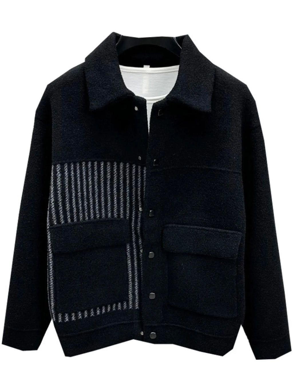 Men's plus size button-up long sleeve jacket by Shopimist, featuring a classic fit, collar, and front buttons.