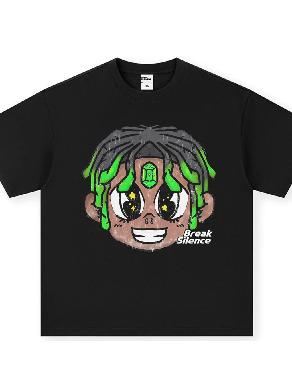 Men's oversized cotton-blend streetwear T-shirt with cartoon graphic design by Plush Fashion Hub, showcasing bold, colorful artwork.