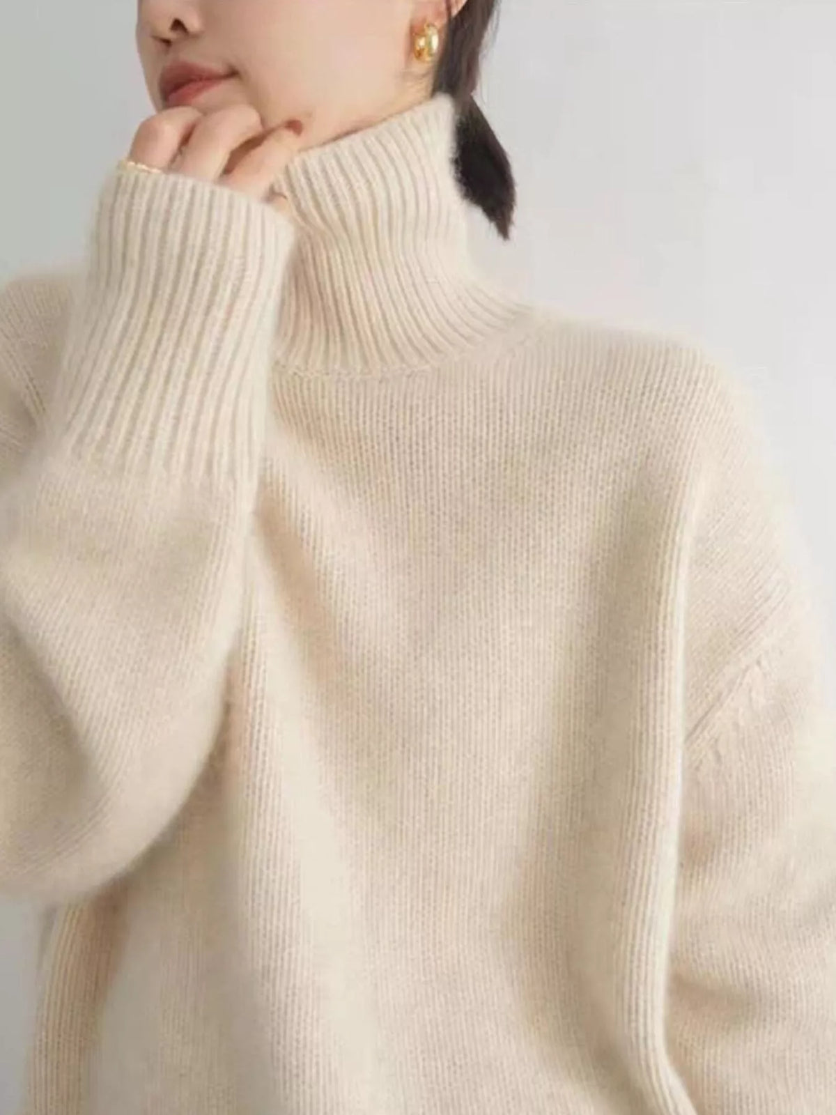 Simply Love turtleneck dropped shoulder sweater in soft knit fabric, featuring a cozy turtleneck and relaxed fit.