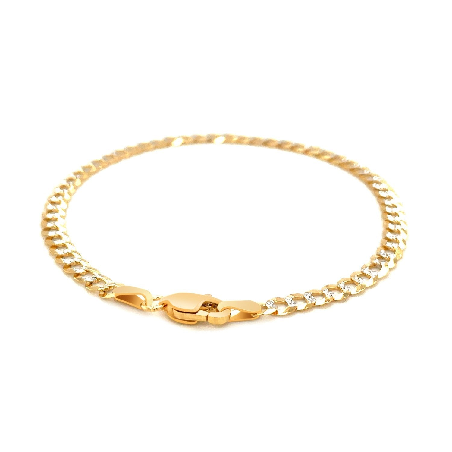 14k two-tone gold pave curb bracelet featuring detailed links and polished finish, designed for elegant jewelry styling.