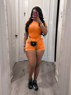 Ribbed knit bodysuit and shorts set by Shopimist featuring a fitted design and textured fabric, shown in a natural pose.