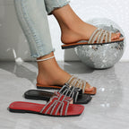 Shopimist rhinestone open toe sandals with strappy design and block heel, featuring sparkling rhinestone embellishments.